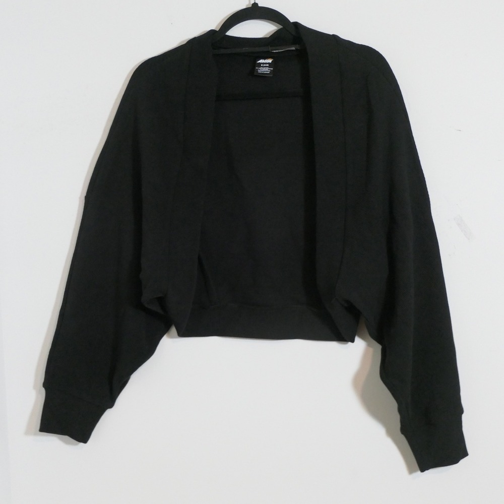 Avia Womens Open Front Shrug S Black Ribbed Athleisure Layering Balletcore Comfy